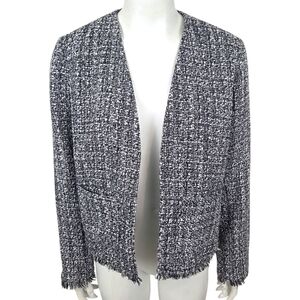 Adrienne Vittadini Tweed Open Front Blazer Suit Jacket Womens XL Black White